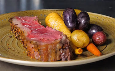Whole sirloin roast, beef fat potatoes, roasted carrots