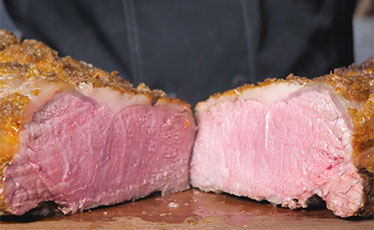Whole strip loin roast, roasted fall squash, brown butter garlic mashed potatoes