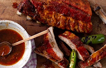 loin back ribs with peach jalapeno glaze